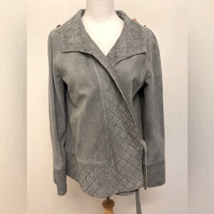 Valentino Vintage 1990’s Grey Lambskin Suede Quilted Trim Wrap Jacket | Size M